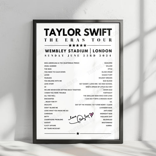 Taylor Swift Setlist Poster - Wembley Stadium, London, June 23rd 2024