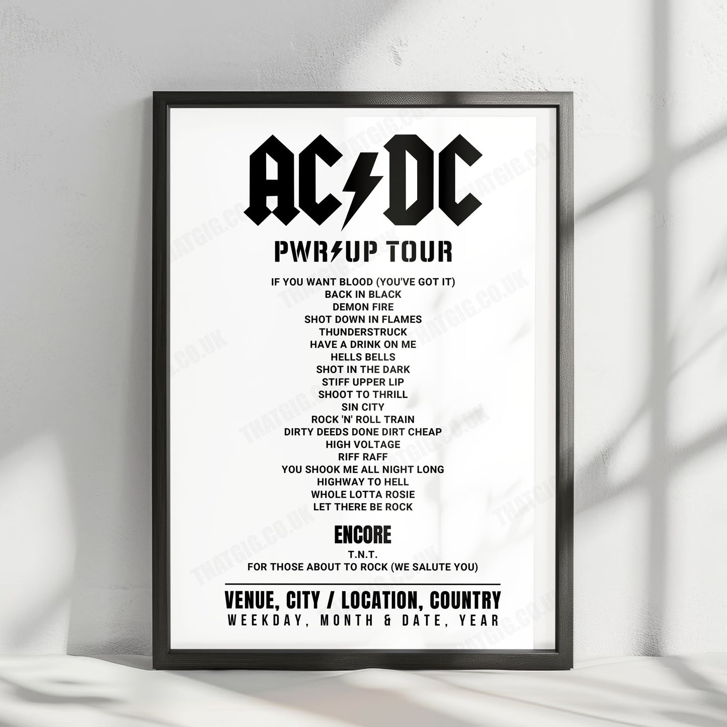 AC/DC Setlist Poster - Rose Bowl, Pasadena - April 18th, 2025