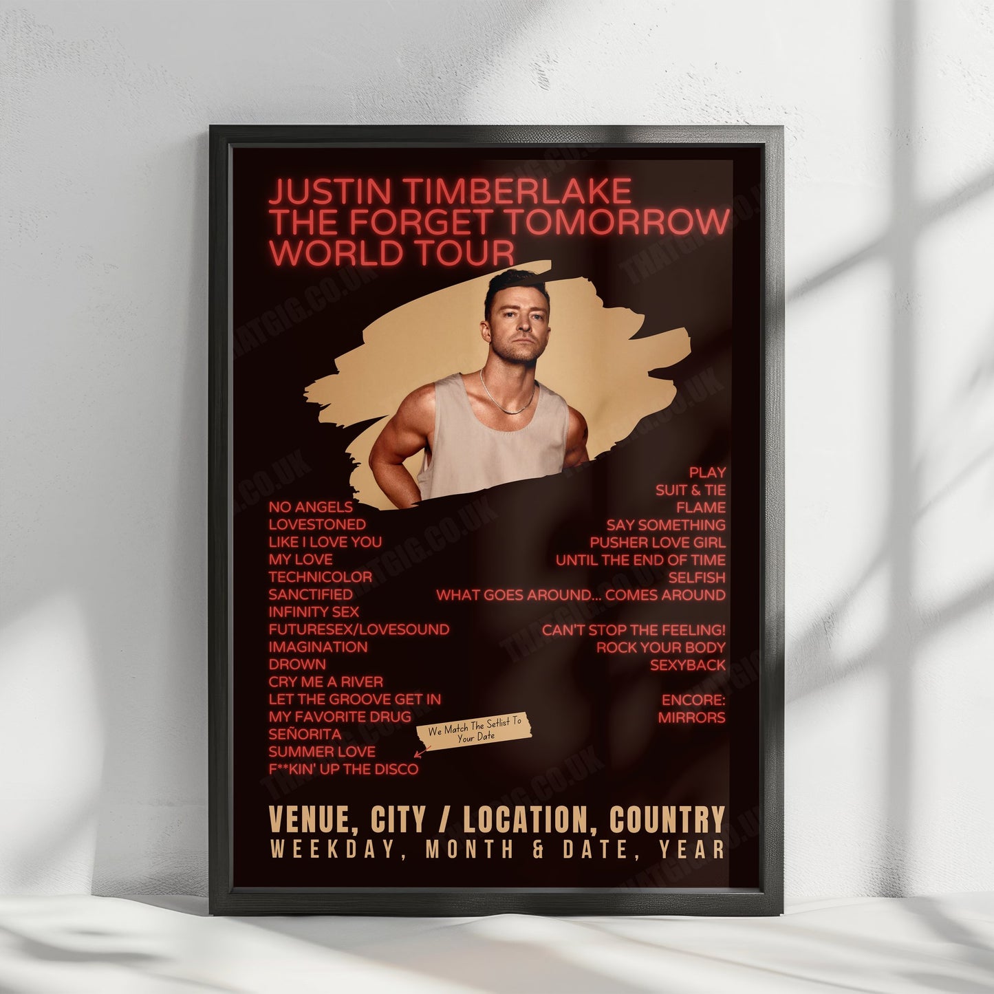 Justin Timberlake Setlist Poster - The O2 Arena, London, England - August 11th, 2024