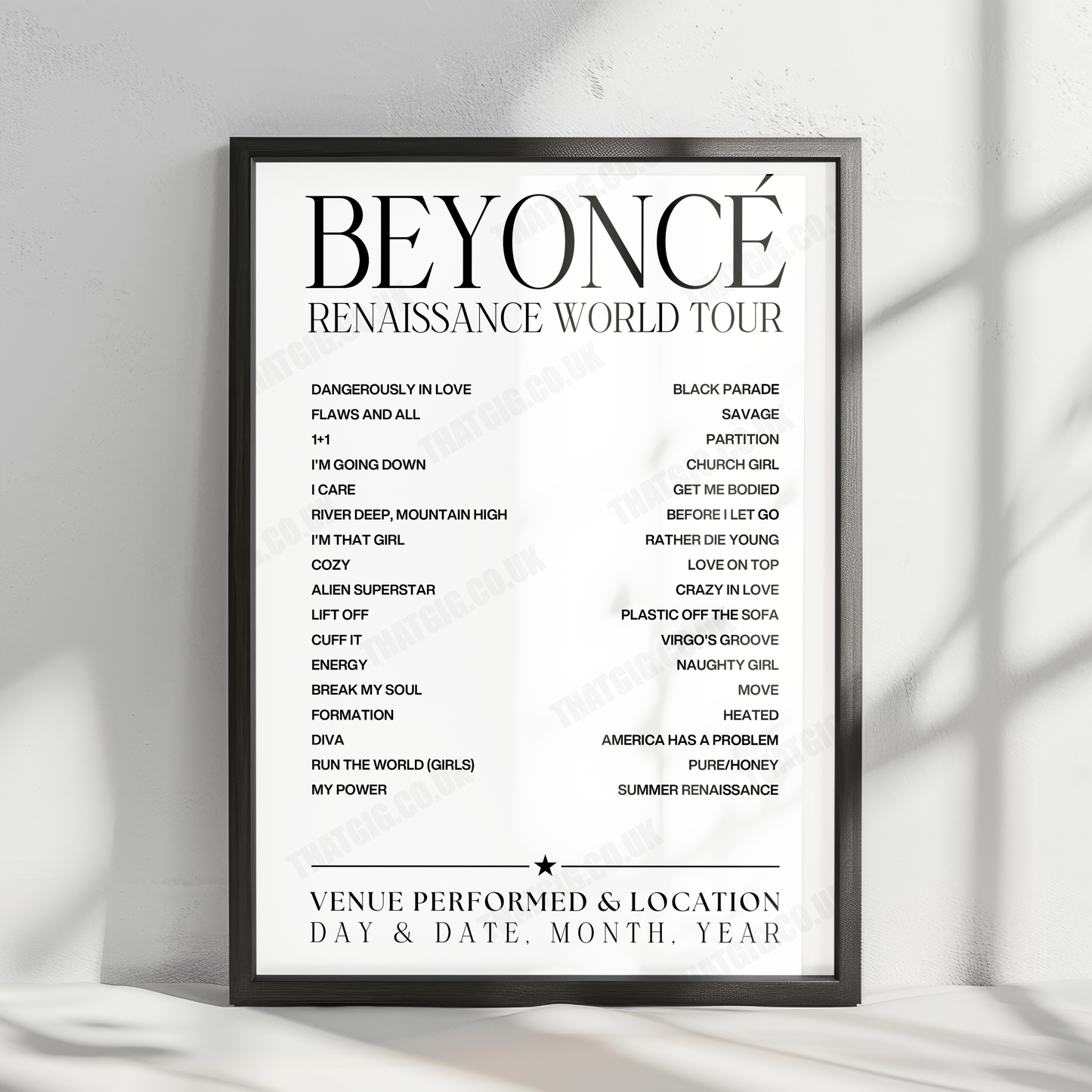 Beyoncé Setlist Poster - Ford Field, Detroit - July 26th, 2023