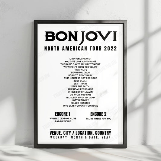 Bon Jovi Setlist Poster - Gainbridge Fieldhouse, Indianapolis - April 19th, 2022