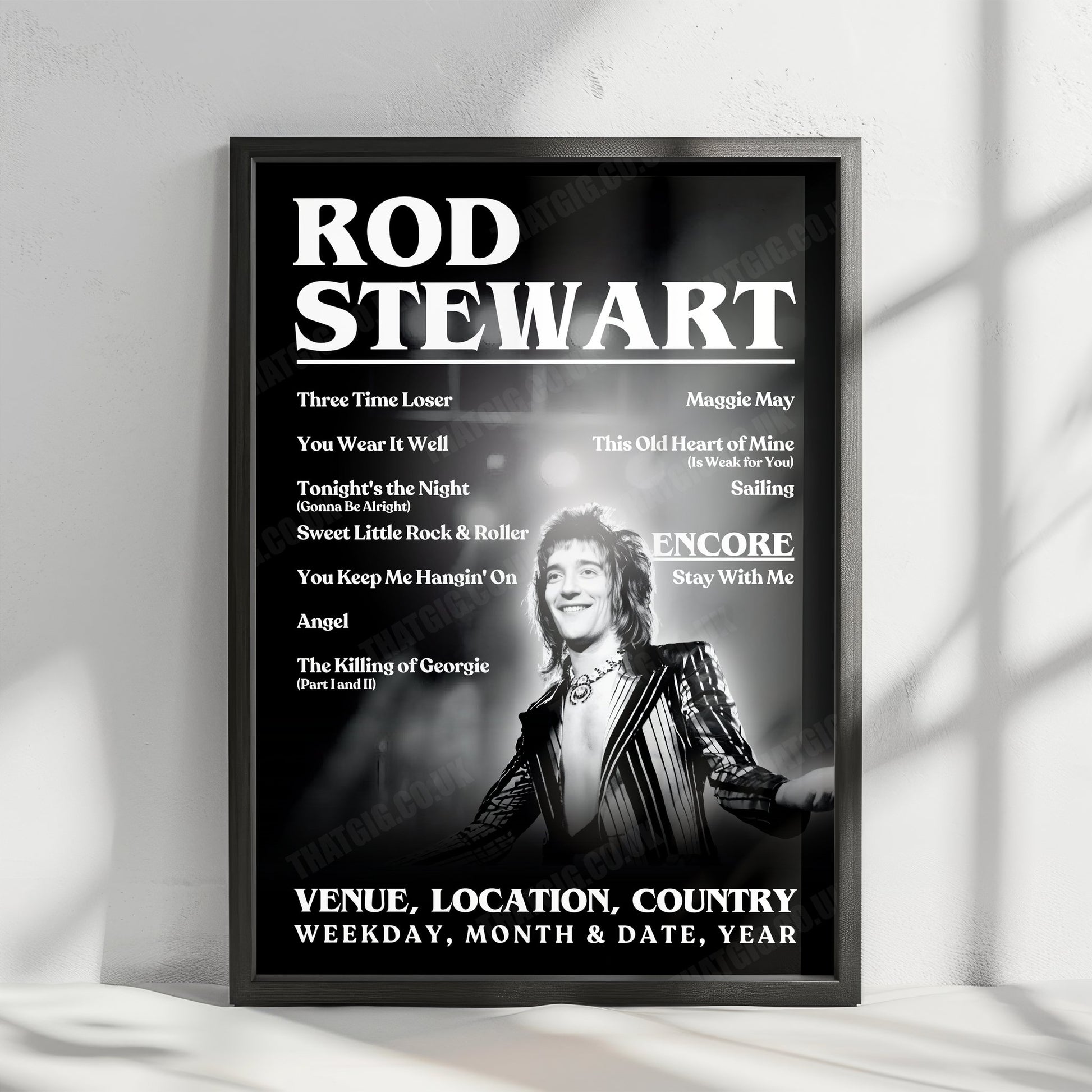 Rod Stewart Setlist Poster - Olympia Grand Hall, London, England - December 28th, 1978