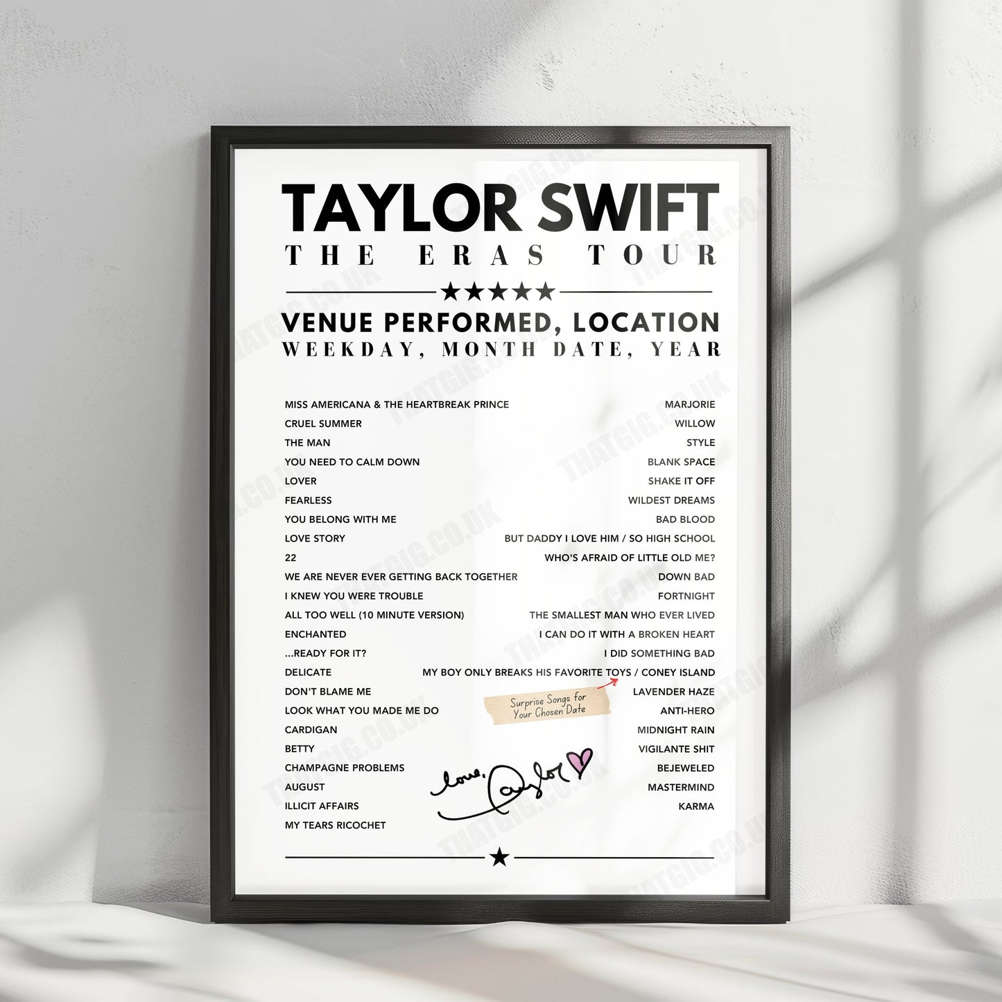 Taylor Swift Setlist Poster - Rogers Centre, Toronto, Canada - November 15th, 2024