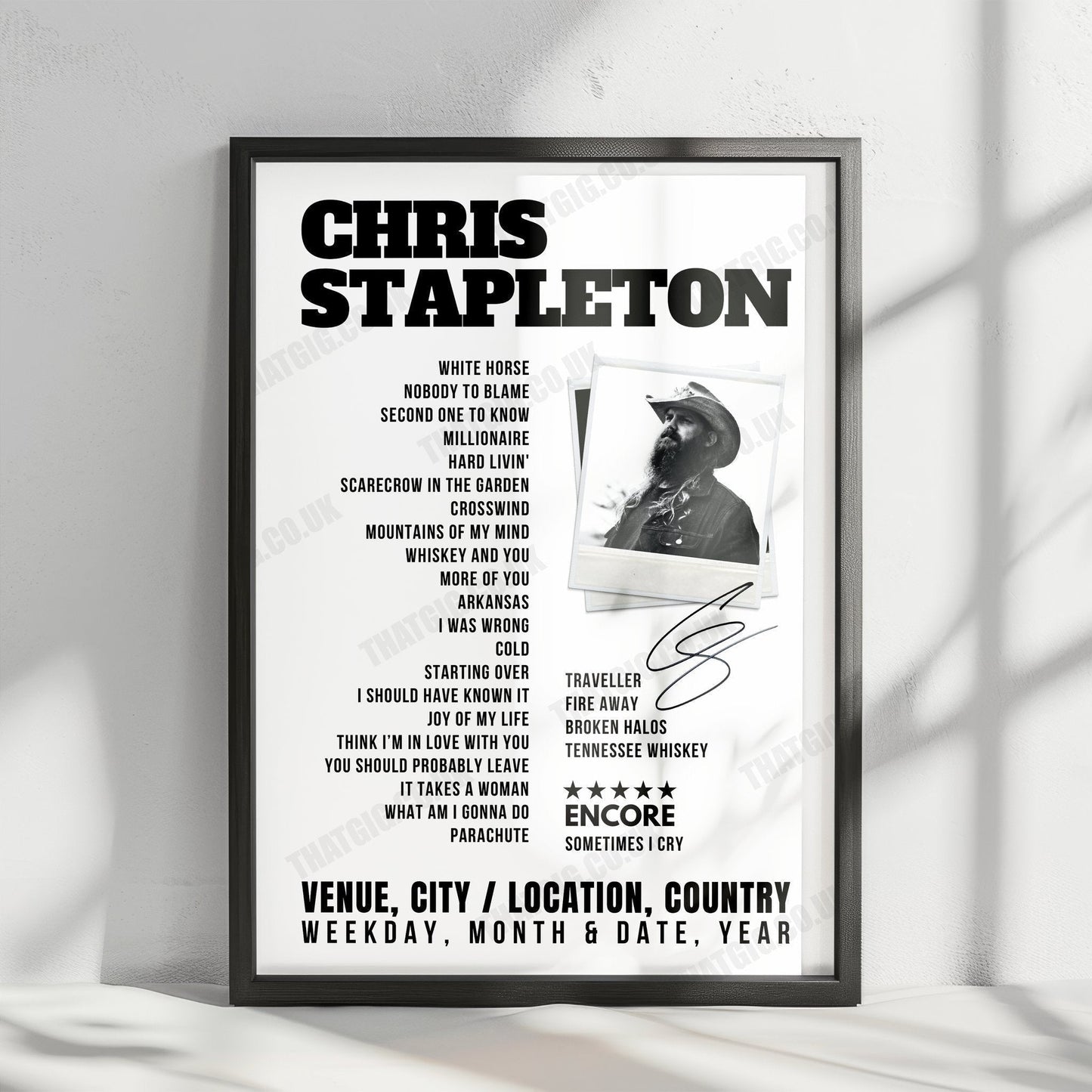 Chris Stapleton Setlist Poster - Ford Idaho Center Arena, Nampa - July 25th, 2024