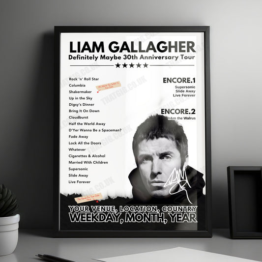 Liam Gallagher Setlist Poster - Glasgow Green, Glasgow - June 30th, 2018