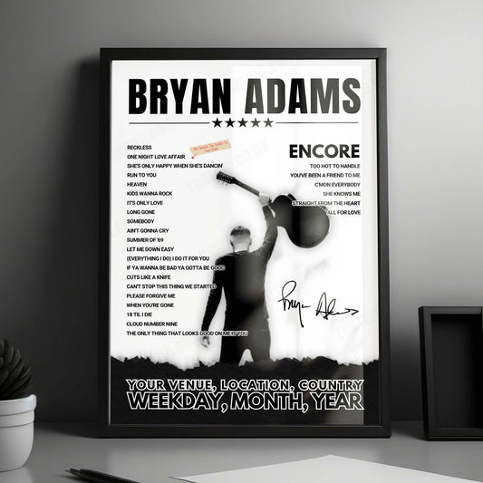 Bryan Adams Setlist Poster - Brisbane Entertainment Centre - February 13th, 2025