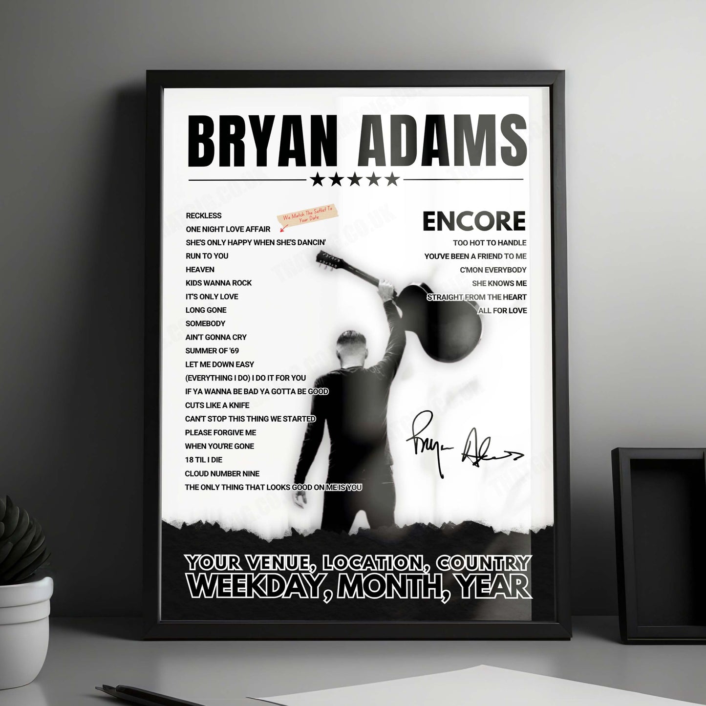 Bryan Adams Setlist Poster - Qudos Bank Arena, Sydney - February 12th, 2025