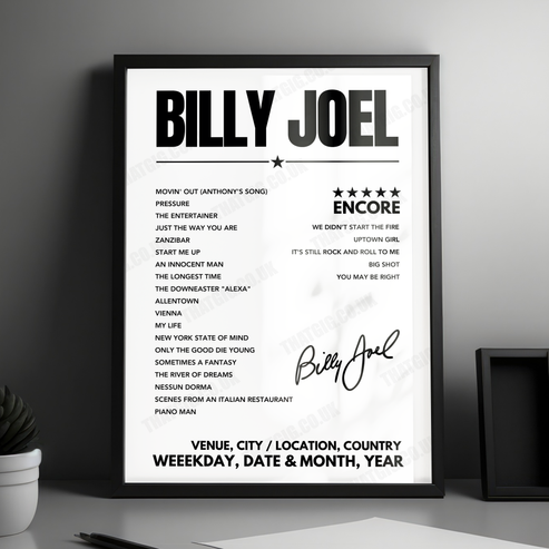 Billy Joel Setlist Poster - Madison Square Garden - January 11th, 2024