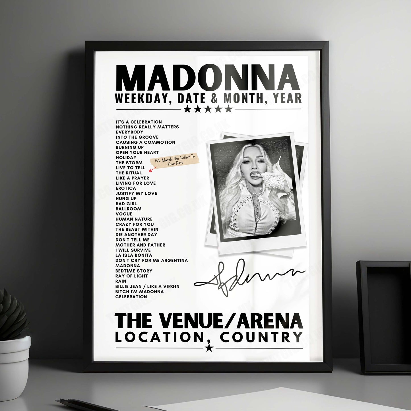 Madonna Setlist Poster - Acrisure Arena, Thousand Palms, CA - March 13th, 2024
