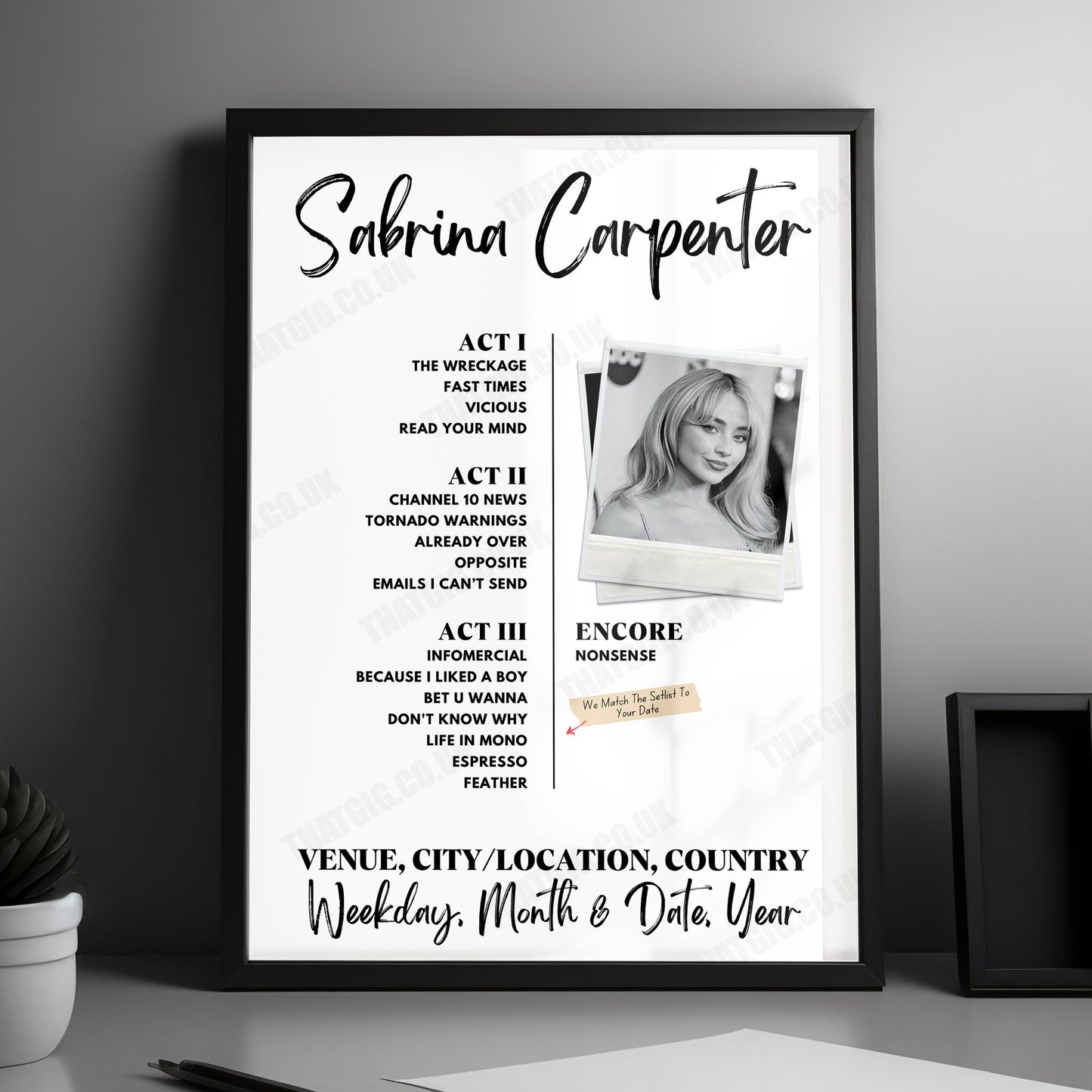 Sabrina Carpenter Setlist Poster - Kia Forum, Inglewood, CA, USA - November 18th, 2024