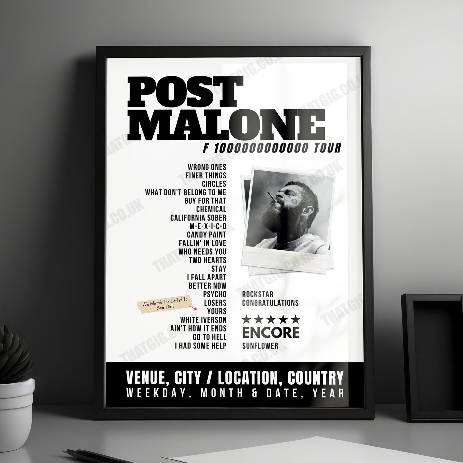 Post Malone Setlist Poster - Zouk Nightclub, Las Vegas - February 11th, 2024