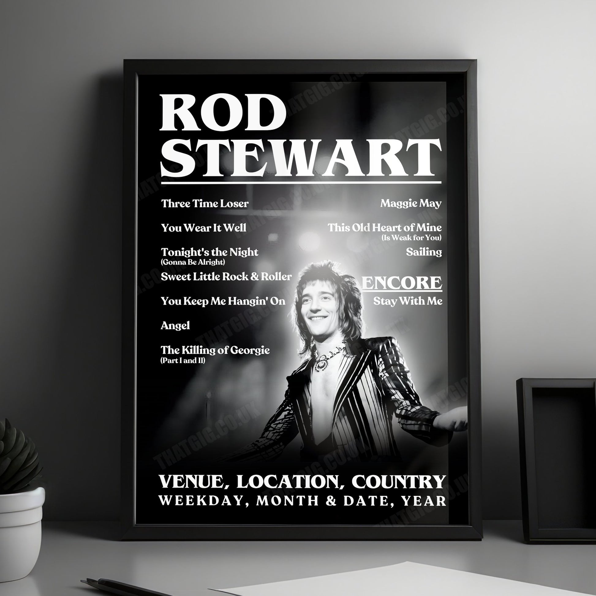 Rod Stewart Setlist Poster - Olympia Grand Hall, London, England - December 28th, 1978