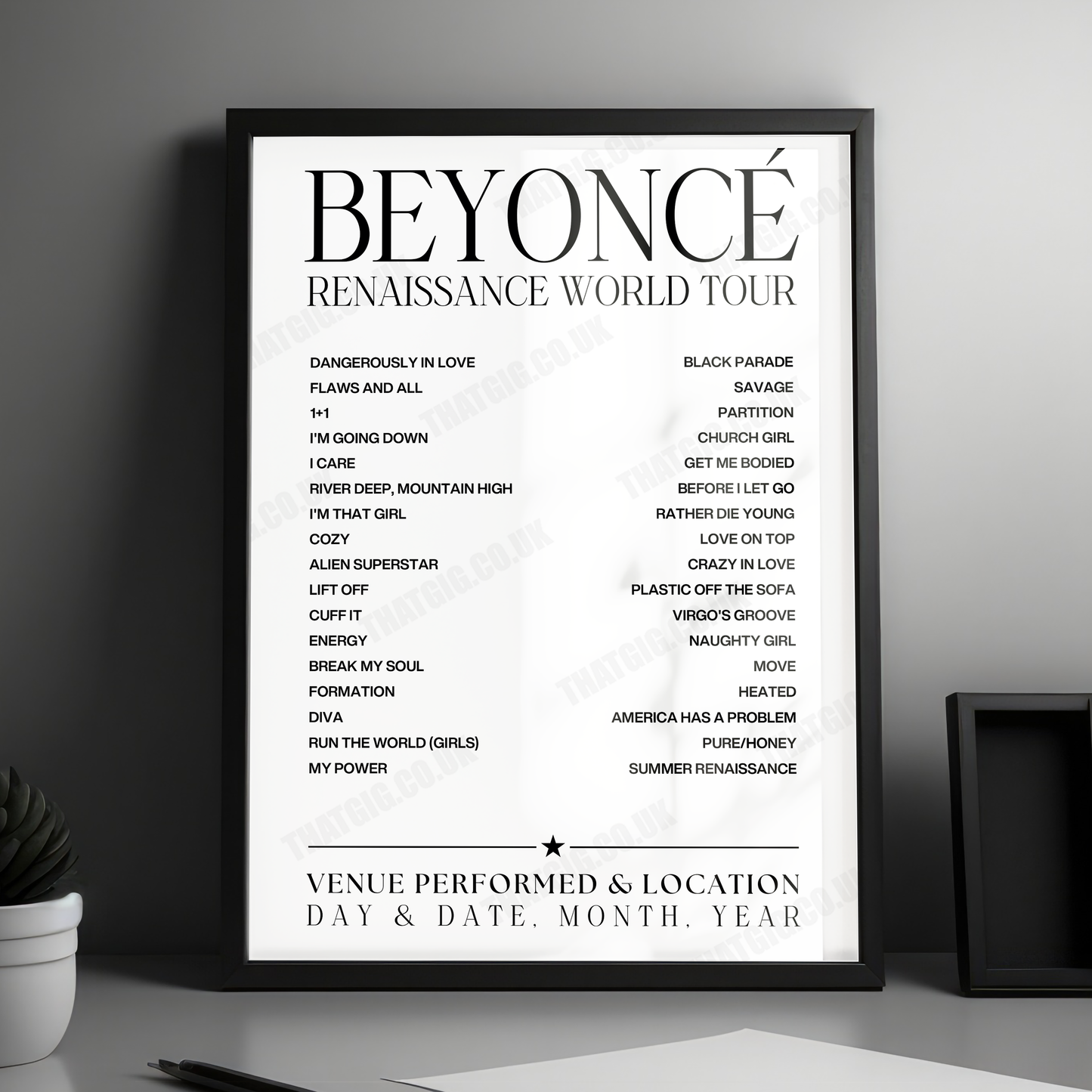 Beyoncé Setlist Poster - Ford Field, Detroit - July 26th, 2023