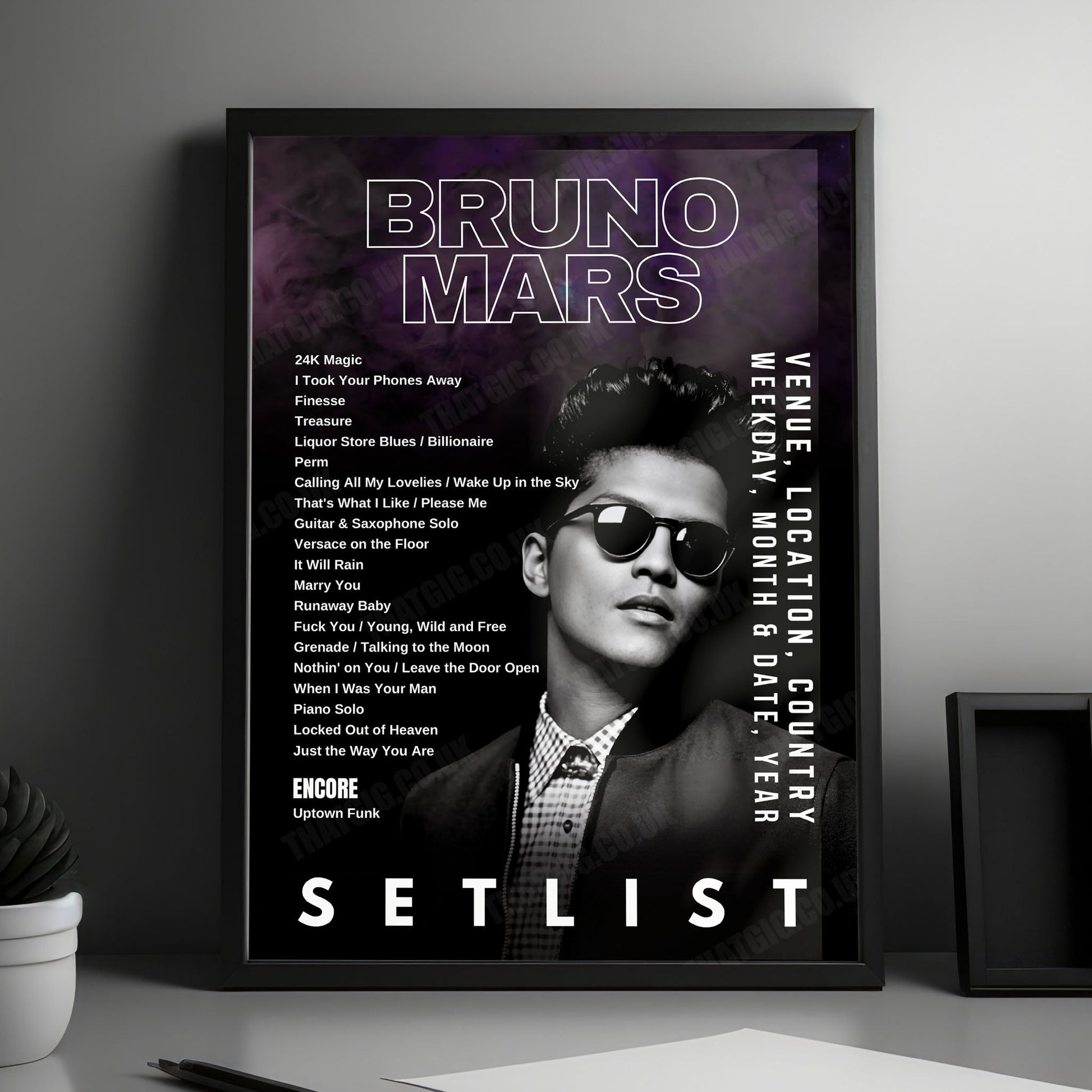 Bruno Mars Setlist Poster - Dolby Live at Park MGM, Las Vegas - December 30th, 2024