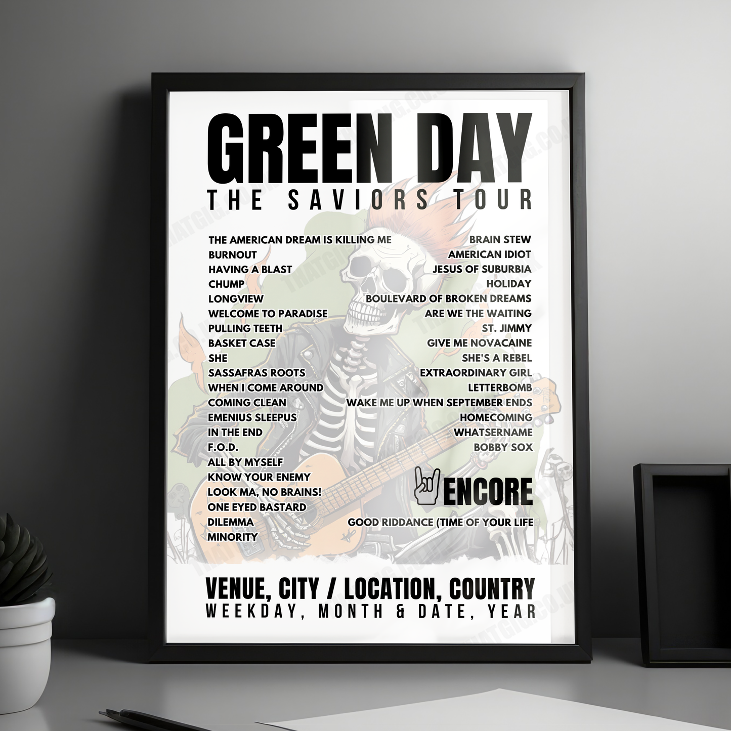 Green Day Setlist Poster - K-Arena Yokohama, Yokohama - February 26th, 2025
