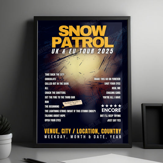 Snow Patrol Setlist Poster - The O2 Arena, London, England - February 15th, 2025