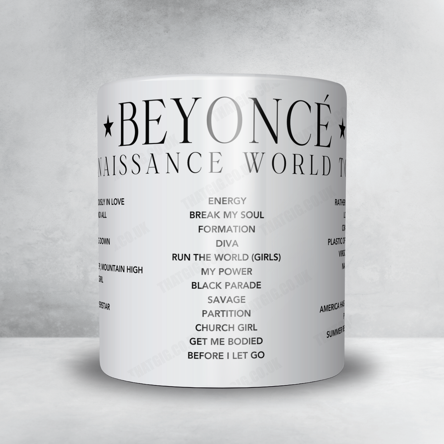 Beyoncé Setlist Mug - Raymond James Stadium, Tampa - August 16th, 2023
