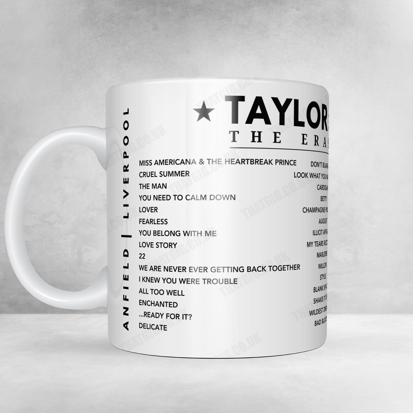 Taylor Swift Setlist Mug - Anfield, Liverpool, England - June 13th, 2024