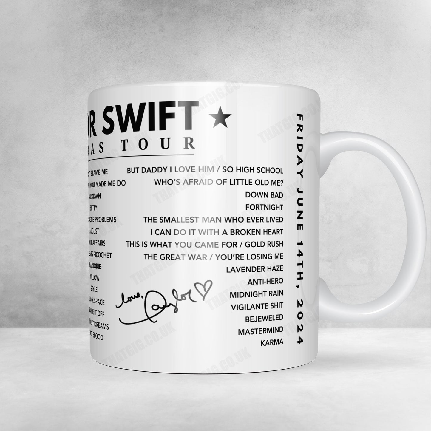 Taylor Swift Setlist Mug - Anfield, Liverpool, England - June 13th, 2024