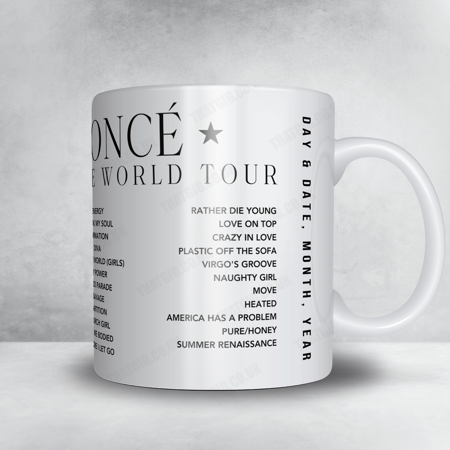 Beyoncé Setlist Mug - Raymond James Stadium, Tampa - August 16th, 2023