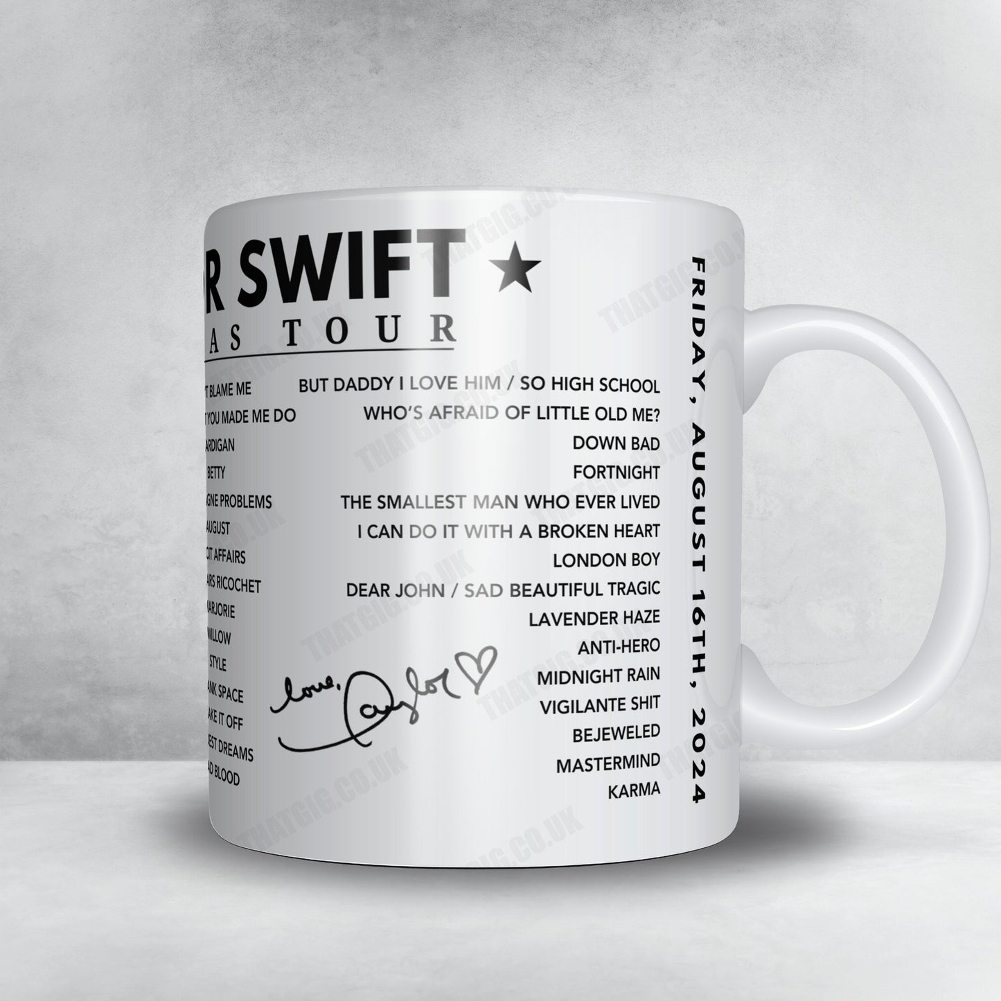 Taylor Swift Setlist Poster - Wembley, London - August 16th 2024