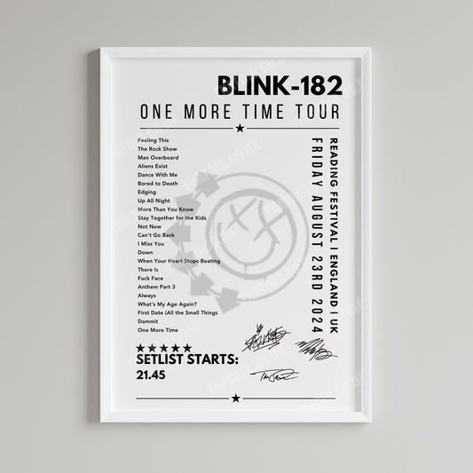 Blink-182 Setlist Poster - Reading Festival, England - 23rd August 2024