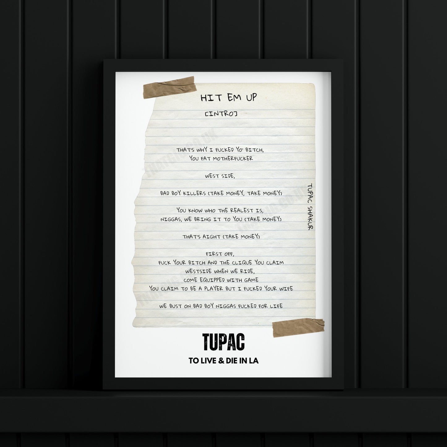 Tupac "Hit 'Em Up" Lyric Poster