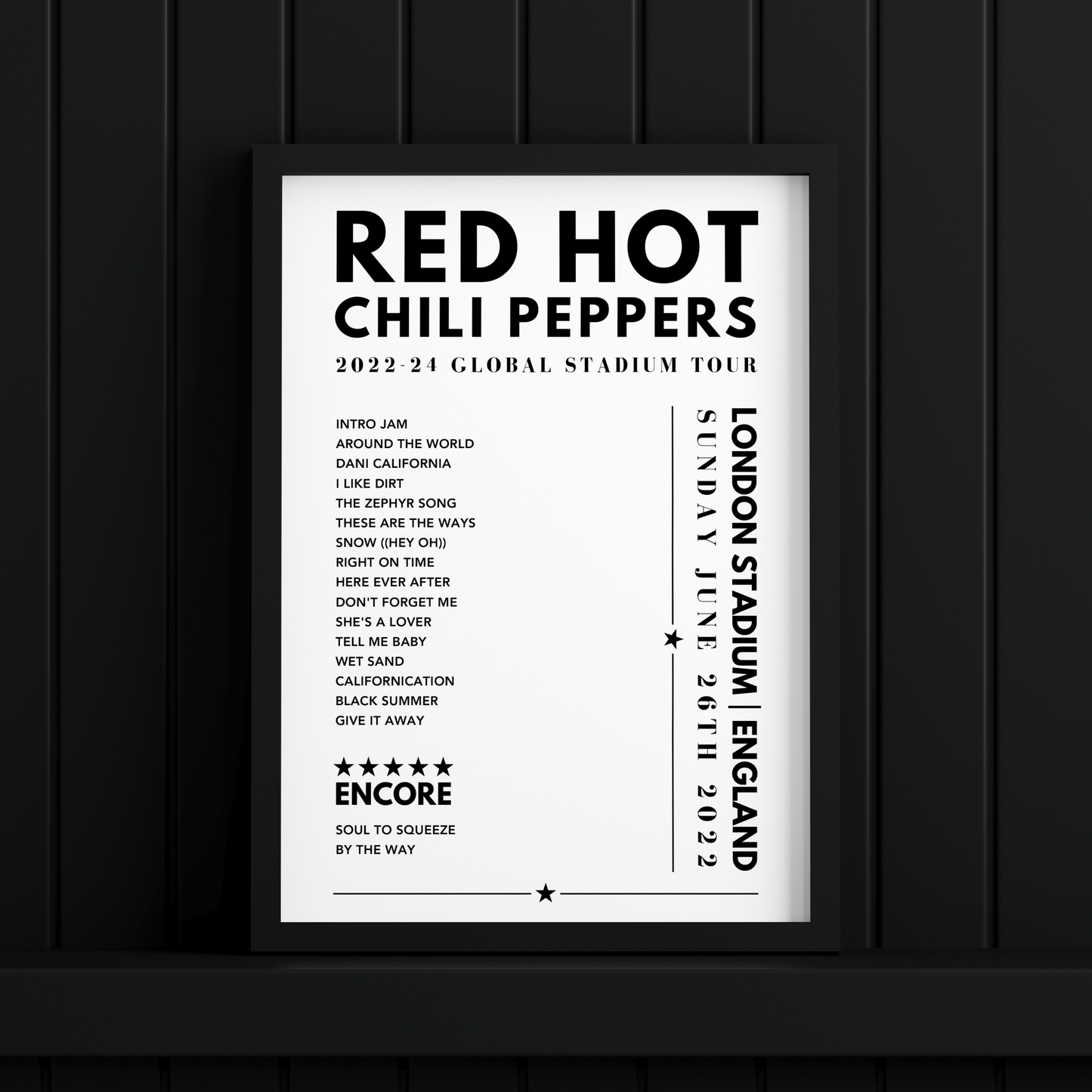Red Hot Chili Peppers Setlist Poster - at London Stadium - June 26th, 2022