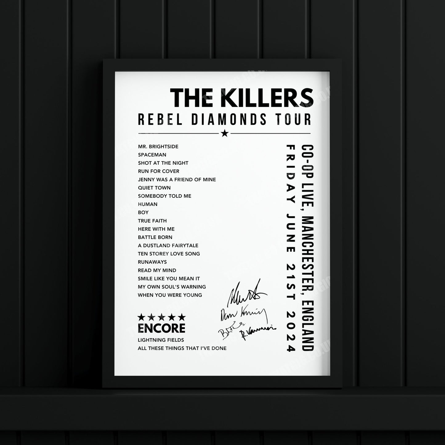 The Killers Setlist Poster - at the CO-OP Live, Manchester - June 21st, 2024