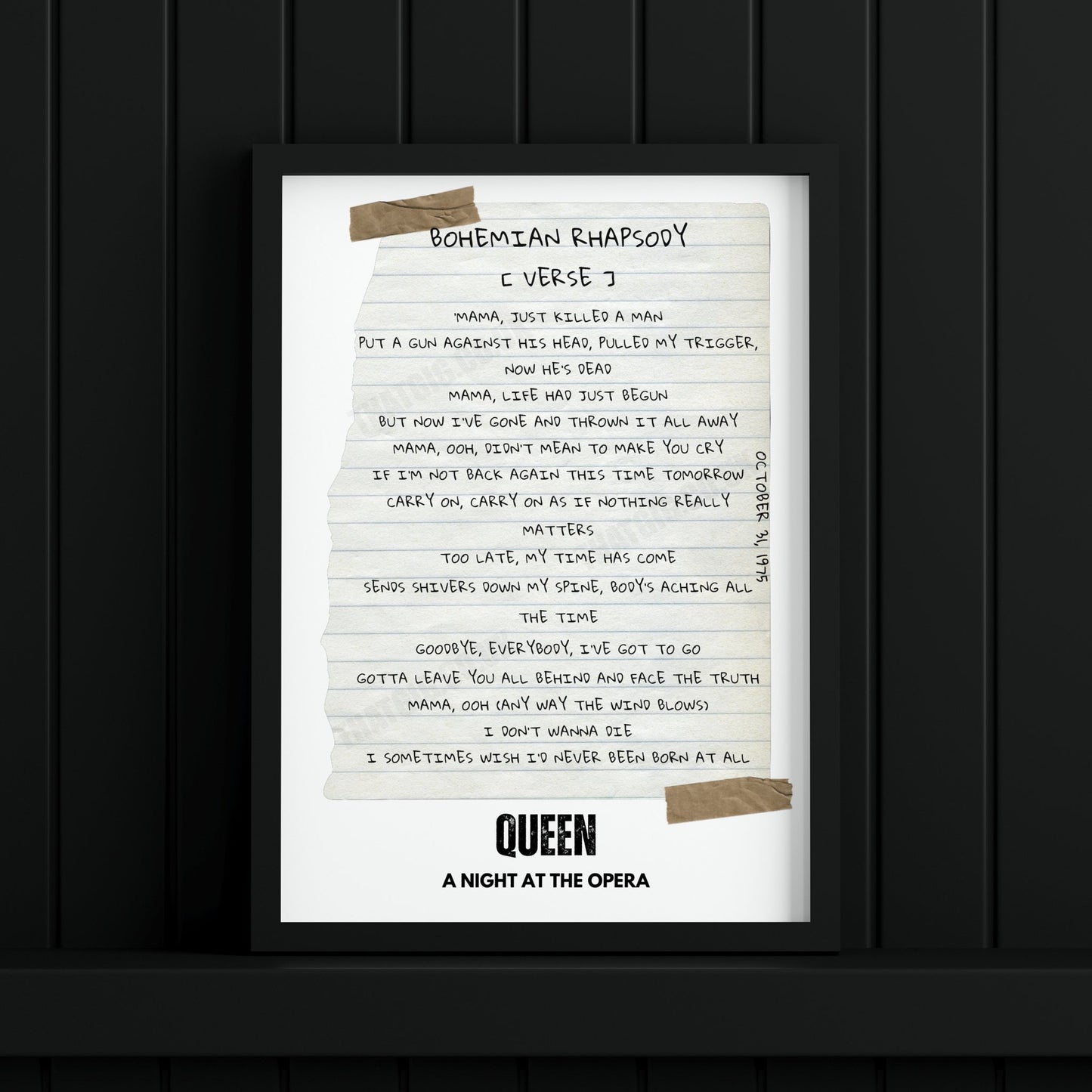 Queen "Bohemian Rhapsody" Lyric Poster