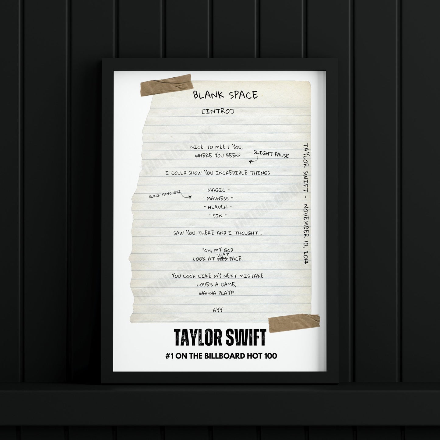 Taylor Swift "Blank Space" Lyric Poster