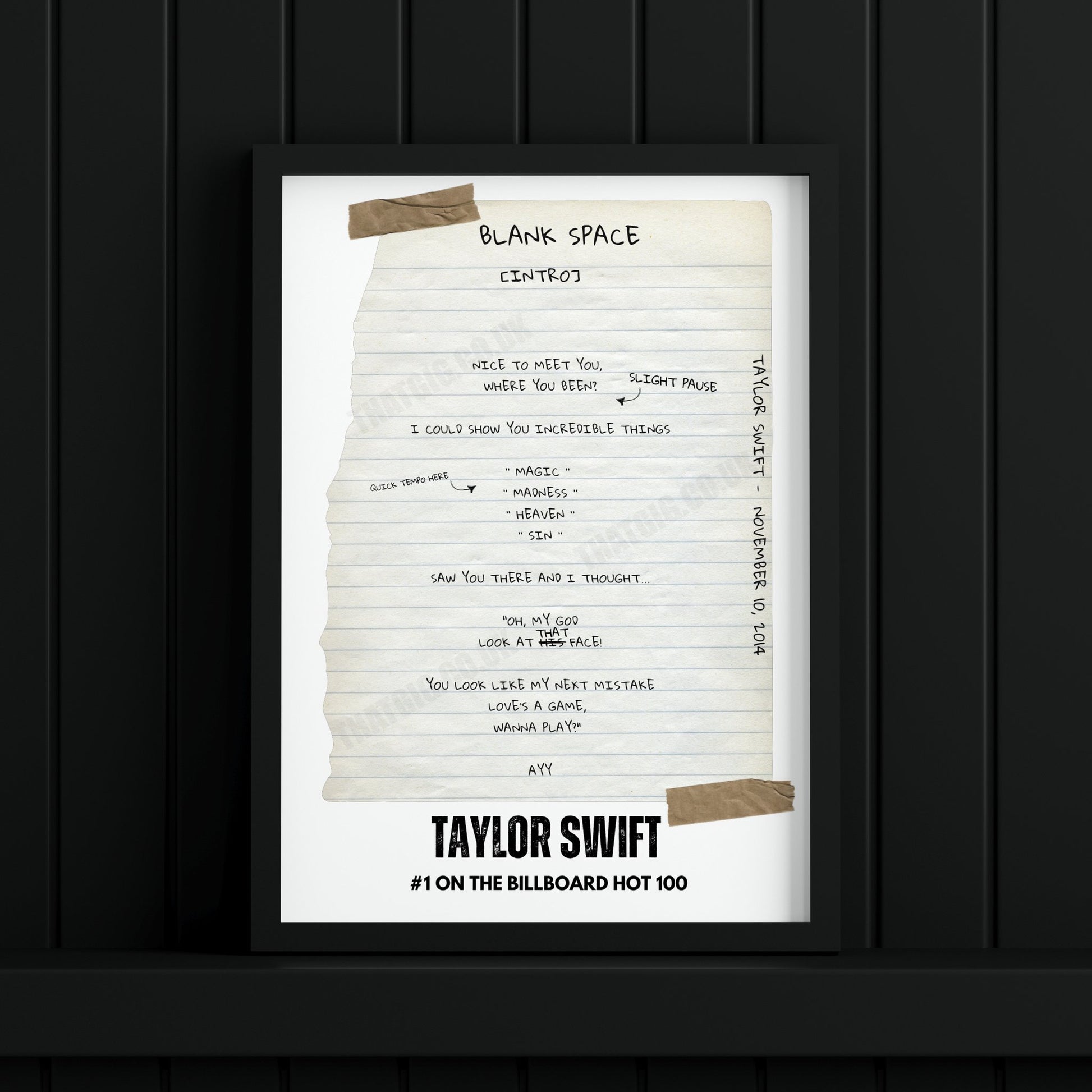 Taylor Swift "Blank Space" Lyric Poster