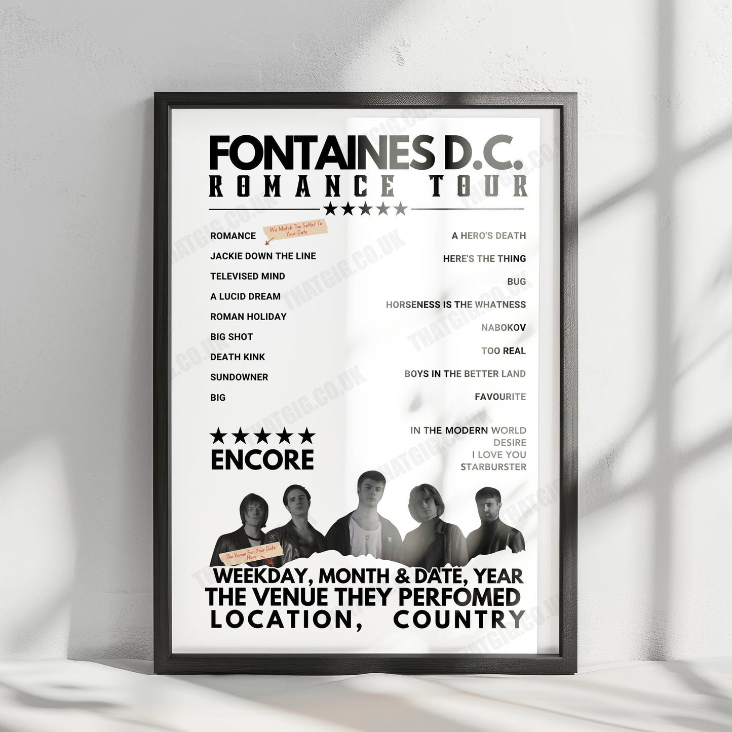 Fontaines D.C. Setlist Poster - Roadrunner, Boston, MA, USA - October 13th, 2024