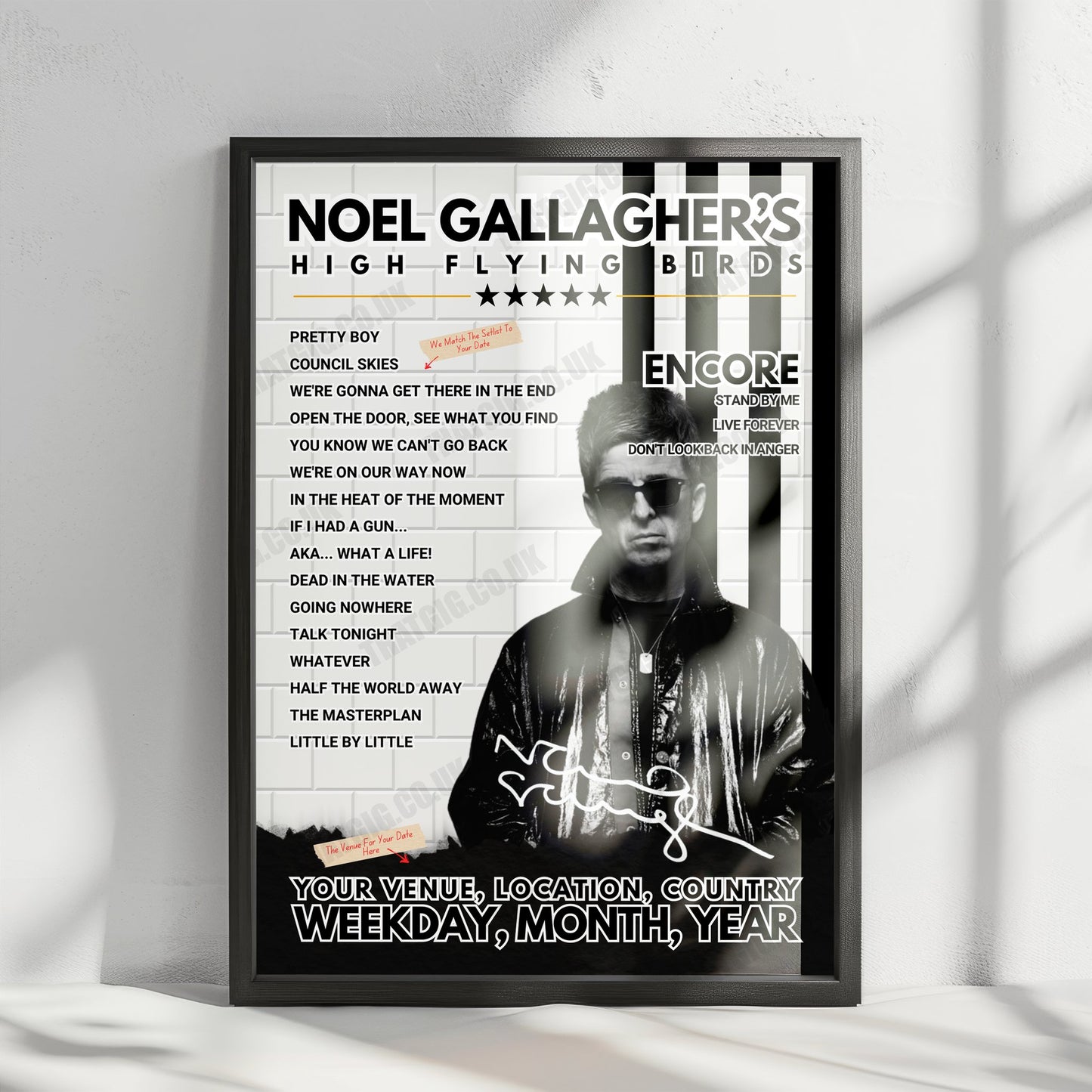Noel Gallagher’s High Flying Birds Setlist Poster - Fuji Rock Festival, Yuzawa - July 28th, 2024