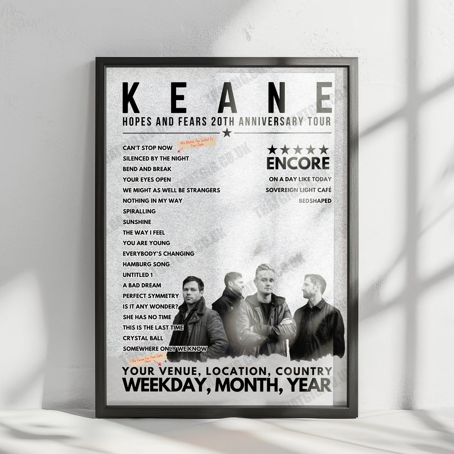 Keane Setlist Poster - The OVO Hydro, Glasgow - October 18th, 2024