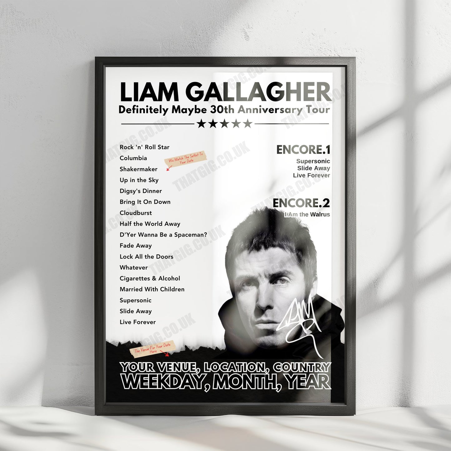 Liam Gallagher Setlist Poster - Chase Center, San Francisco - October 9th, 2019