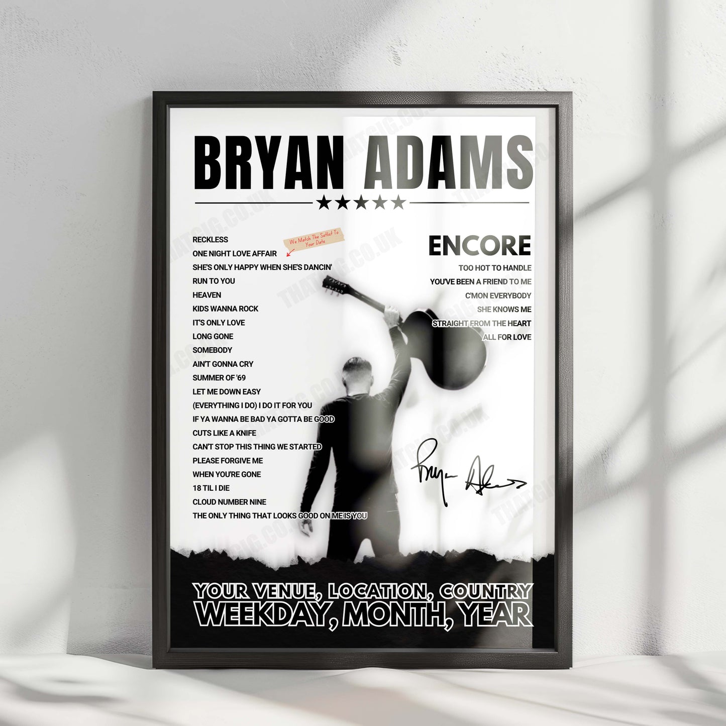 Bryan Adams Setlist Poster - Brisbane Entertainment Centre - February 13th, 2025