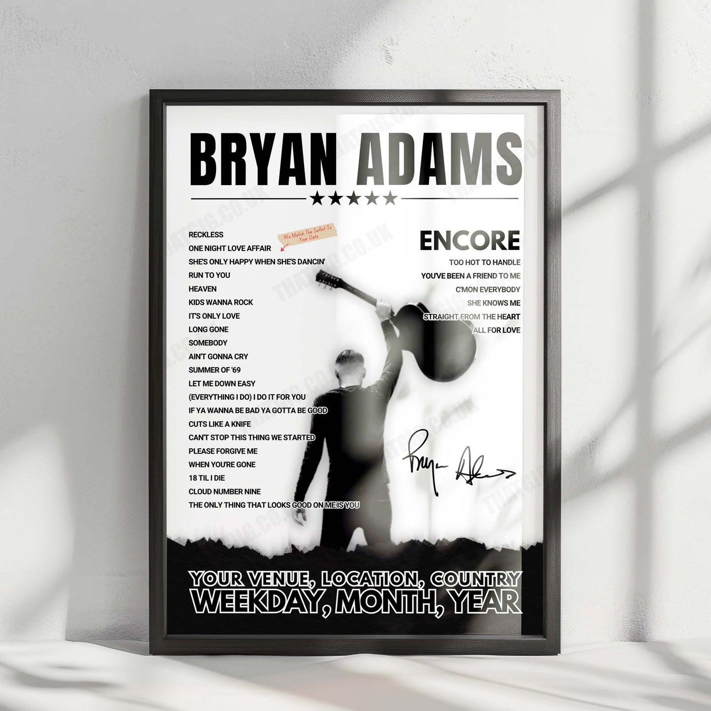 Bryan Adams Setlist Poster - Brisbane Entertainment Centre - February 13th, 2025