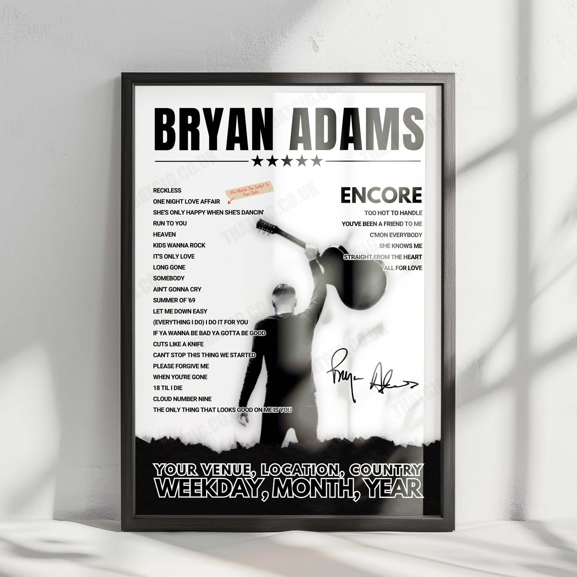 Bryan Adams Setlist Poster - Brisbane Entertainment Centre - February 13th, 2025