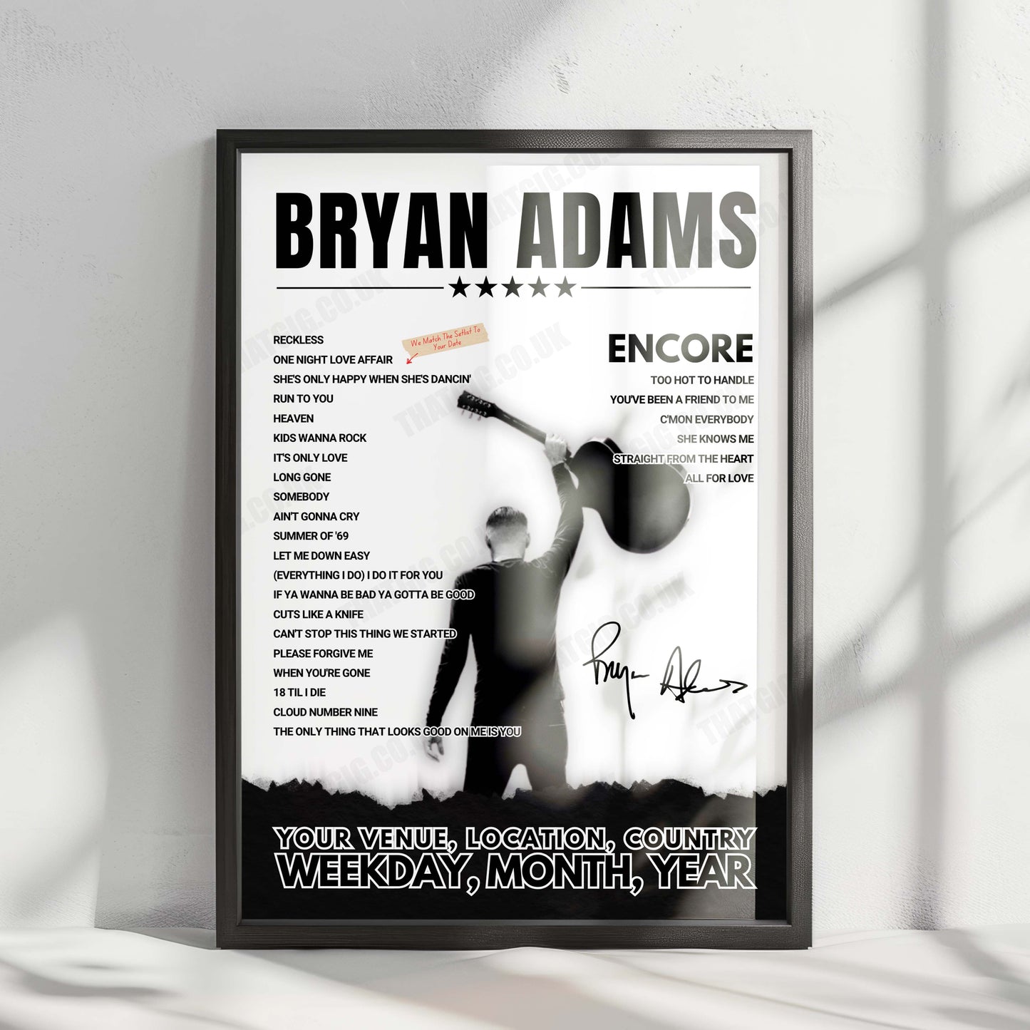 Bryan Adams Setlist Poster - Encore Theater, Las Vegas - March 7th, 2025