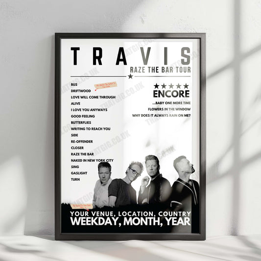Travis Setlist Poster - Civic Hall, Wolverhampton - December 9th, 2024