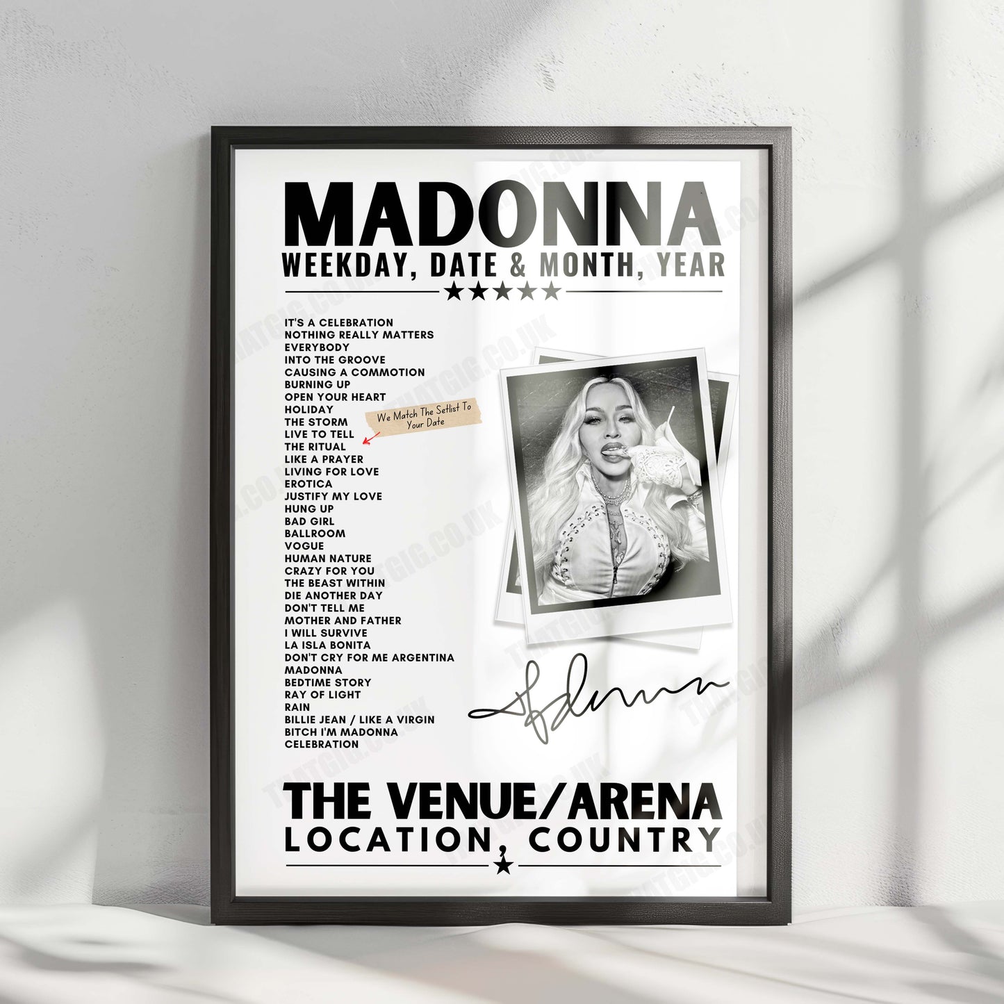Madonna Setlist Poster - Acrisure Arena, Thousand Palms, CA - March 13th, 2024
