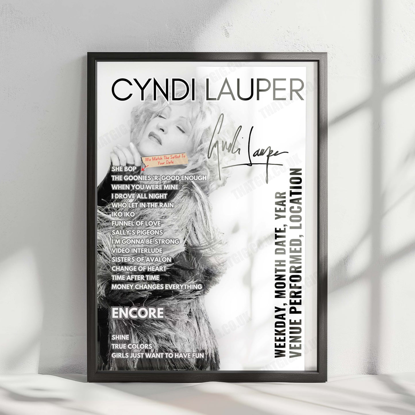 Cyndi Lauper Setlist Poster - United Center, Chicago - December 5th, 2024