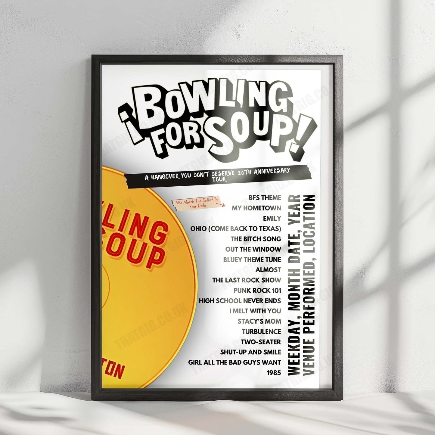 Bowling for Soup Setlist Poster - The Warehouse, Manchester - February 8th, 2025