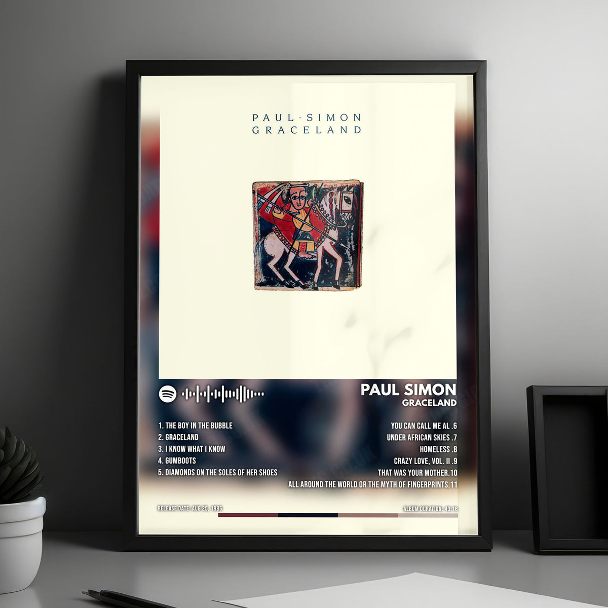 Paul Simon "Graceland" Album Cover Poster - with Complete Tracklist