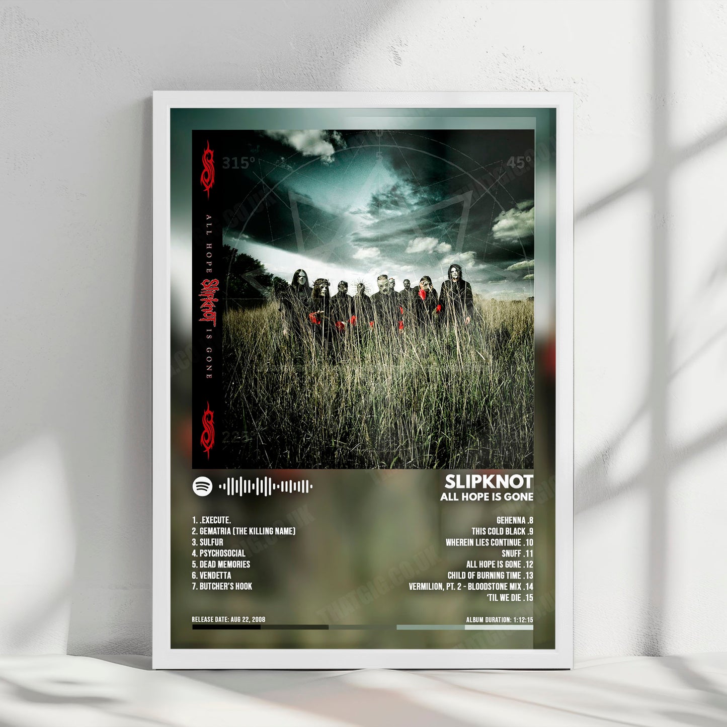 Slipknot "All Hope Is Gone " Album Cover Poster - with Complete Tracklist