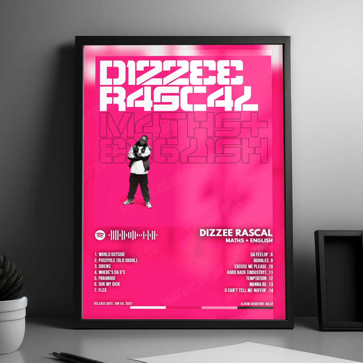 Dizzee Rascal "Maths + English" Album Cover Poster - with Complete Tracklist