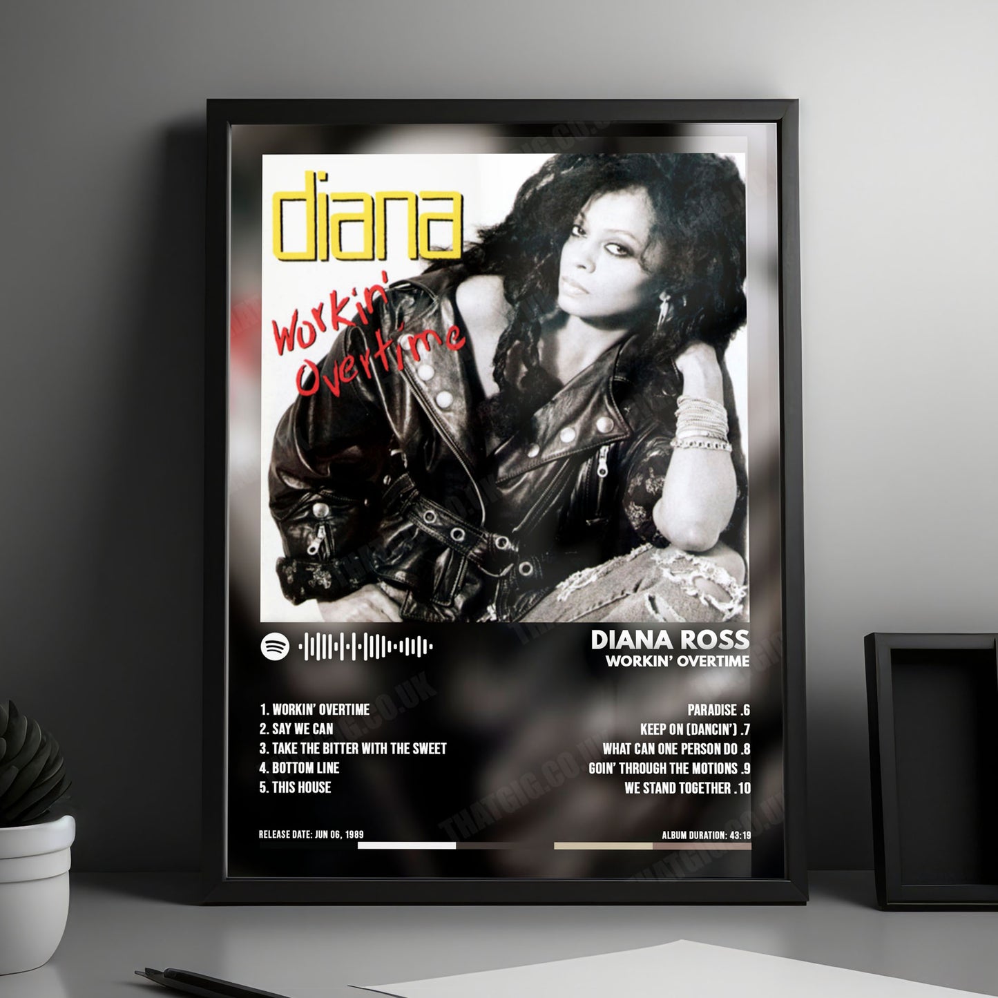 Diana Ross "Workin' Overtime" Album Cover Poster - with Complete Tracklist