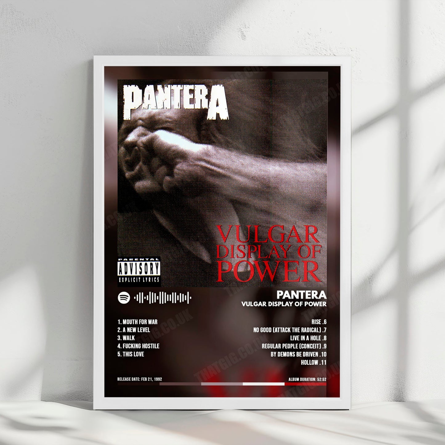 Pantera "Vulgar Display of Power " Album Cover Poster - with Complete Tracklist