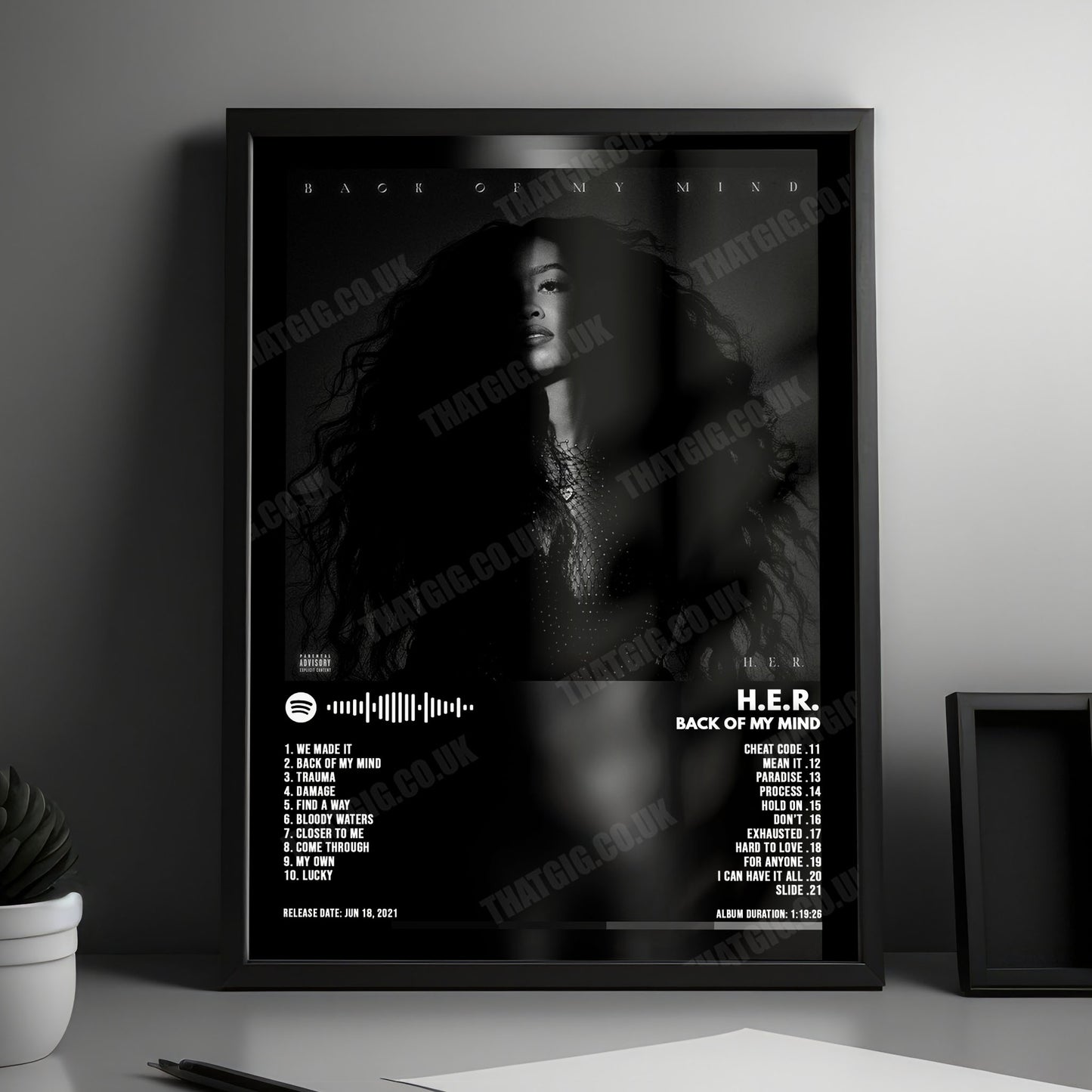 H.E.R. "Back of My Mind" Album Cover Poster - with Complete Tracklist